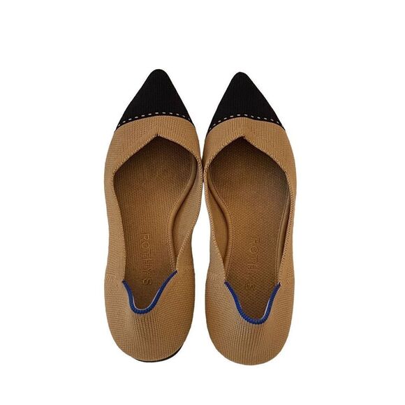 Rothys Womens Brown Black Classic Pointed Toe Camel Cap Ballet Flats Size 8W - Picture 10 of 12